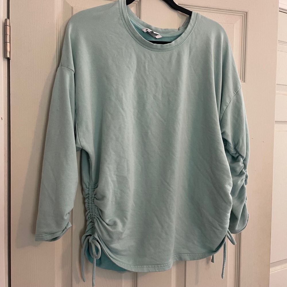 Athleta‎ Lombard Ruched Sweatshirt Top Womens XL Extra Large Aqua Drawstring Gym - Picture 3 of 10